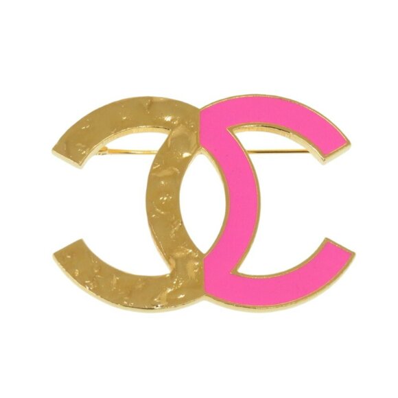 CHANEL Pink Logo Brooch